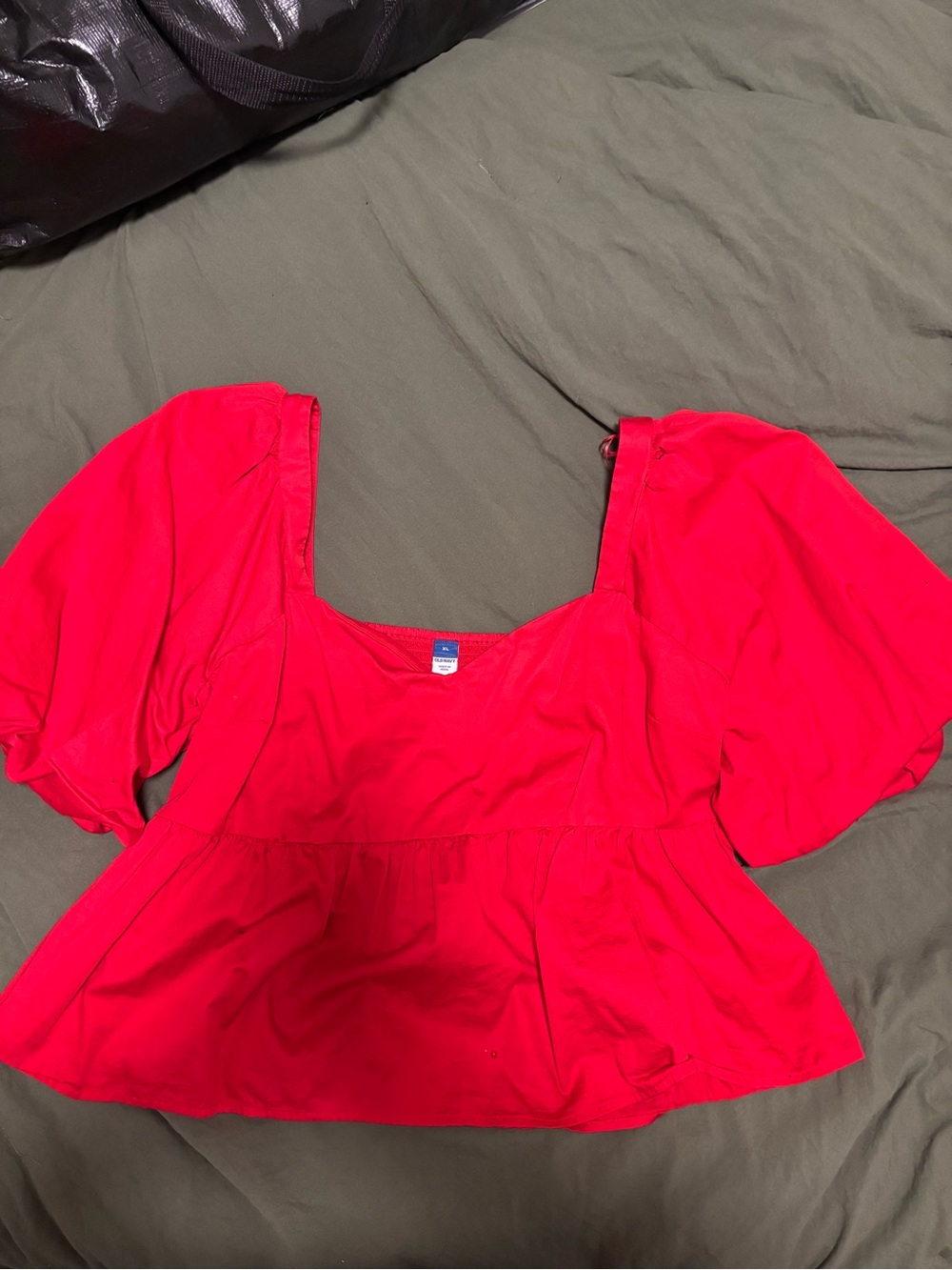 Old Navy Red Puff Sleeve Peplum Top
